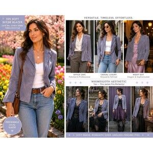 Vintage Y2K Brandon Thomas Women L Suede Leather Blazer Jacket Lilac Periwinkle